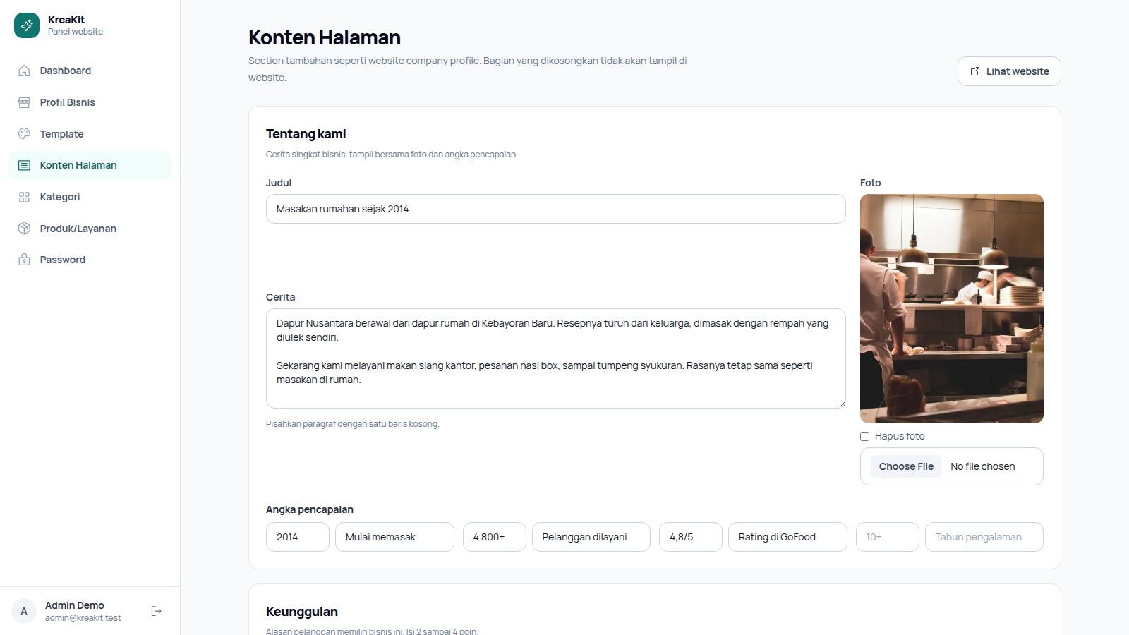 Gambar 11 KreaKit CMS - Website Katalog UMKM Siap Pakai