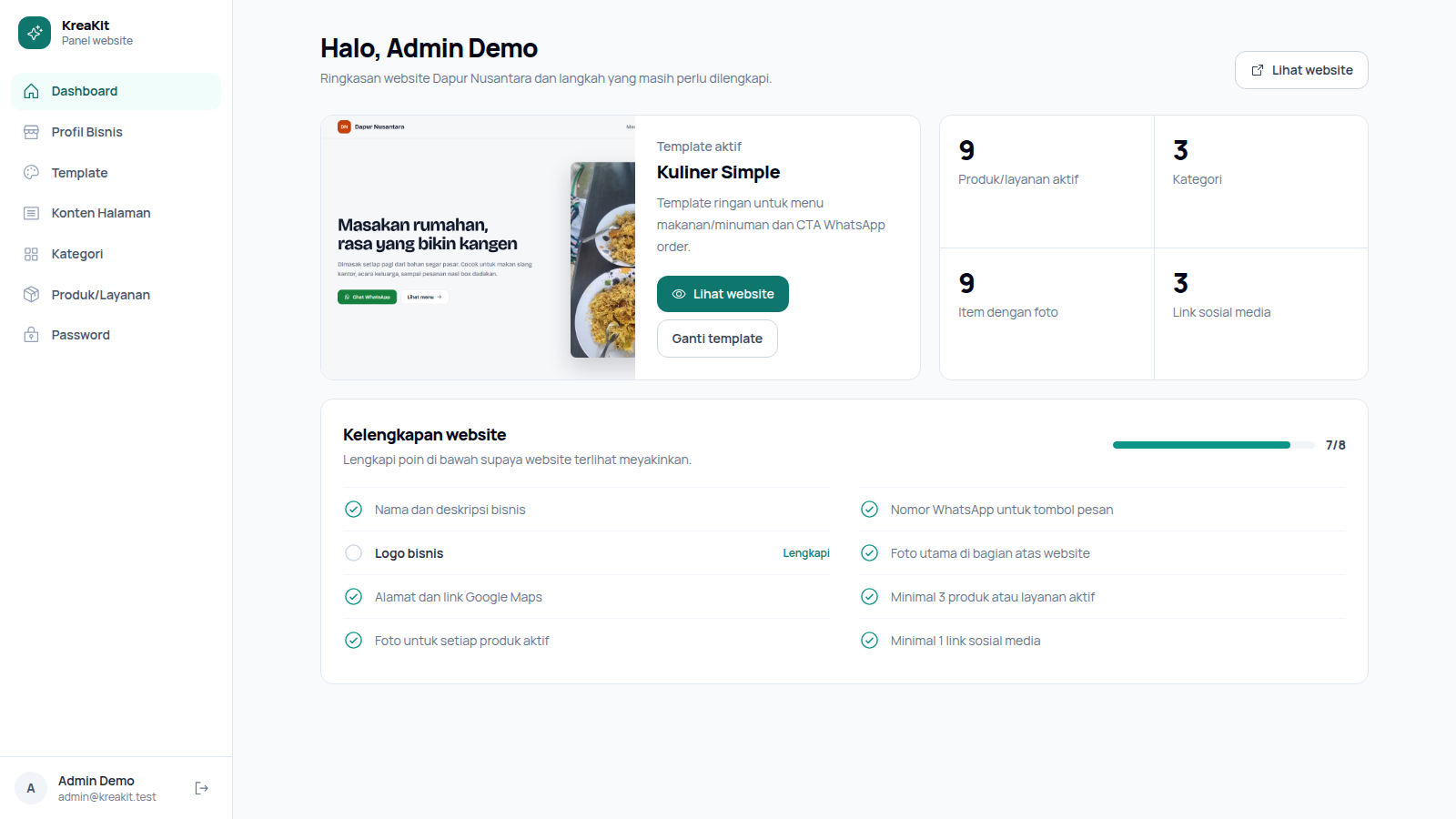 Gambar 10 KreaKit CMS - Website Katalog UMKM Siap Pakai